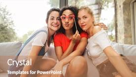  Presentation with friends - PPT layouts consisting of best house - female young friends hanging background and a  colored foreground