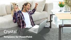  Presentation with group of students raising hands - Cool new PPT theme with best house - happy guy rejoicing and raising backdrop and a  colored foreground