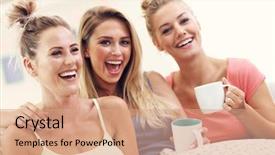  Presentation with women - Slides with best house - three beautiful young women chilling background and a coral colored foreground