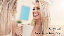  Presentation with friends - Slide deck consisting of best house - two girl friends chatting background and a  colored foreground