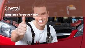  Presentation with mechanic repair - PPT theme enhanced with best mechanical - handsome mechanic working in auto background and a tawny brown colored foreground