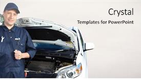 Presentation with auto repair - Slide set enhanced with best mechanical - smiling car mechanic in auto background and a sky blue colored foreground