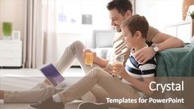  Presentation with young man holdng laptop on lap money - Colorful presentation theme enhanced with best movie - cute little boy and father backdrop and a  colored foreground