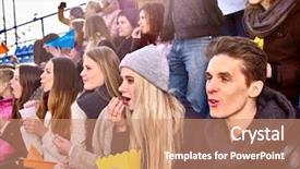  Presentation with diversity inclusion champion - Slide set featuring best movie - sport fans holding champion banner background and a coral colored foreground