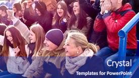  Presentation with elderly people singing - Presentation design consisting of best movie - sport fans wearing hat background and a  colored foreground