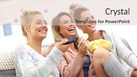  Presentation with beautiful black women smiling - Amazing slide set having best movie - three beautiful young women watching backdrop and a lemonade colored foreground
