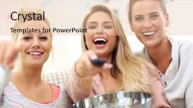  Presentation with three - Presentation design featuring best movie - three beautiful young women watching background and a lemonade colored foreground