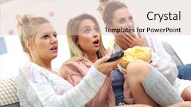  Presentation with beautiful black women smiling - Presentation theme consisting of best movie - three beautiful young women watching background and a  colored foreground