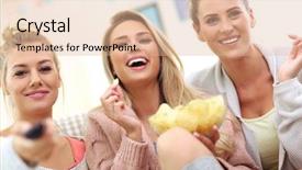  Presentation with three - Amazing theme having best movie - three beautiful young women watching backdrop and a coral colored foreground