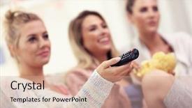  Presentation with three - Slide set featuring best movie - three beautiful young women watching background and a coral colored foreground