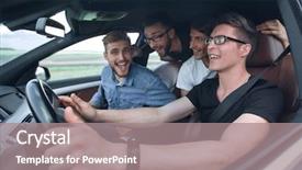  Presentation with friends - PPT theme with best opening - side view friends sitting background and a gray colored foreground