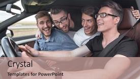  Presentation with car - Presentation theme featuring best opening - side view friends sitting background and a coral colored foreground