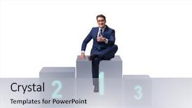  Presentation with runner competition beggining - PPT theme featuring best places work - businessman taking first place background and a light gray colored foreground