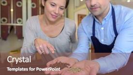  Presentation with factory workers - PPT theme featuring best quality at coffee factory background and a  colored foreground