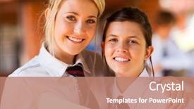  Presentation with high school - Amazing PPT theme having best schools - happy high school friends closeup backdrop and a coral colored foreground