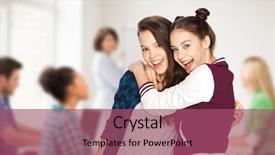  Presentation with teenage - Amazing PPT theme having best schools - happy teenage student girls hugging backdrop and a violet colored foreground