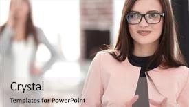  Presentation with successful - Cool new PPT layouts with best solution - successful business woman shows backdrop and a lemonade colored foreground