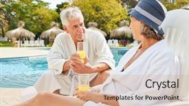  Presentation with senior couple - Cool new PPT layouts with best spa - happy senior couple drinking backdrop and a coral colored foreground