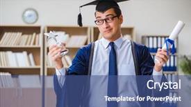  Presentation with university - Beautiful slide deck featuring best student award - young man graduating from university backdrop and a ocean colored foreground