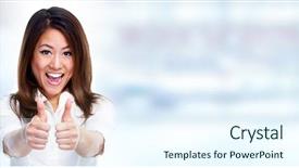  Presentation with asian - Slide set consisting of best teacher - asian business woman showing thumb background and a sky blue colored foreground