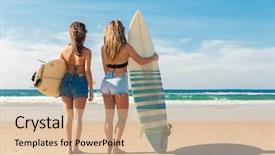  Presentation with female and beach - Amazing presentation theme having best wave - two beautiful female friends backdrop and a lemonade colored foreground