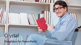  Presentation with library - Beautiful theme featuring equal opportunity training - disabled student studying backdrop and a  colored foreground