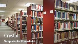  Presentation with library - Cool new slide deck with photo inside a library backdrop and a tawny brown colored foreground