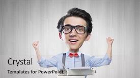  Presentation with writing education female writer - Presentation design featuring scribbler - young funny man writer background and a light blue colored foreground