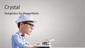  Presentation with funny - PPT layouts with young funny man writer background and a light gray colored foreground