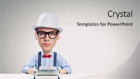  Presentation with funny - PPT theme having young funny man writer with big head background and a light gray colored foreground