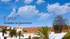  Presentation with village - Beautiful PPT layouts featuring betancuria-village-fuerteventura-at-canary backdrop and a light blue colored foreground