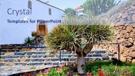  Presentation with village - Slides enhanced with betancuria-village-fuerteventura-at-canary background and a light blue colored foreground