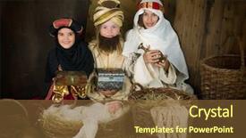  Presentation with christmas nativity - Slide set featuring bethlehem - three girls playing as wisemen background and a tawny brown colored foreground