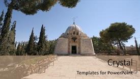  Presentation with church - Audience pleasing theme consisting of bethlehem shepherds field church backdrop and a coral colored foreground