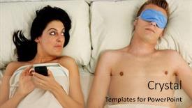  Presentation with cheating - Presentation theme featuring betrayal - young couple lying down background and a coral colored foreground