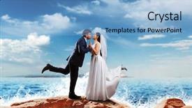  Presentation with sea shore - Colorful PPT layouts enhanced with betrothal - bride and groom kissing backdrop and a light blue colored foreground