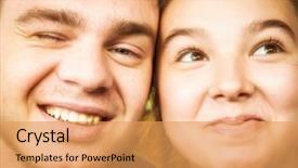  Presentation with fried egg close up view - PPT layouts with betrothal - brother and sister friends teenagers background and a yellow colored foreground