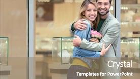  Presentation with jewelry crafts - Amazing slide deck having betrothal - young happy couple near jewelry backdrop and a coral colored foreground