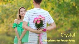  Presentation with young athletes box jumping - Theme enhanced with betrothal - young man hiding flowers background and a tawny brown colored foreground