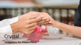  Presentation with engagement - PPT layouts having betrothal - young man putting engagement ring background and a coral colored foreground
