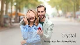  Presentation with engagement - Theme with betrothal - young man with engagement ring background and a light gray colored foreground