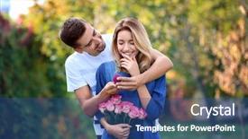  Presentation with engagement - Audience pleasing slides consisting of betrothal - young man with engagement ring backdrop and a ocean colored foreground