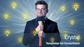  Presentation with idea - Theme enhanced with better-looking businesman holding tool background and a ocean colored foreground