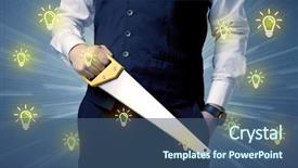  Presentation with idea - Slide deck with better-looking businesman holding tool background and a ocean colored foreground