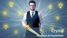  Presentation with business idea modern abstract - Cool new presentation theme with better-looking businesman holding tool backdrop and a ocean colored foreground