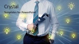  Presentation with business idea modern abstract - Audience pleasing slide deck consisting of better-looking businesman holding tool backdrop and a light blue colored foreground
