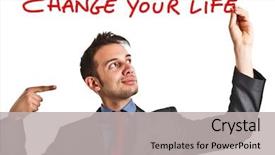  Presentation with my life - PPT theme featuring better solutions - friendly businessman suggesting you background and a light gray colored foreground
