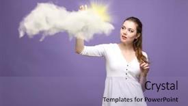  Presentation with cloud - Presentation design having better solutions - woman with cloud and sun background and a coral colored foreground