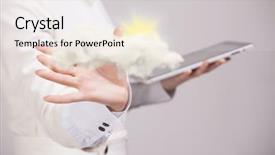  Presentation with cloud - Presentation theme featuring better solutions - woman with cloud and sun background and a white colored foreground