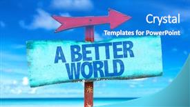  Presentation with world hunger - Presentation theme consisting of better world sign with beach background and a cobalt blue colored foreground